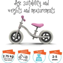 Ride-ezy 10 Inch Go Balance Bike Pink and Silver