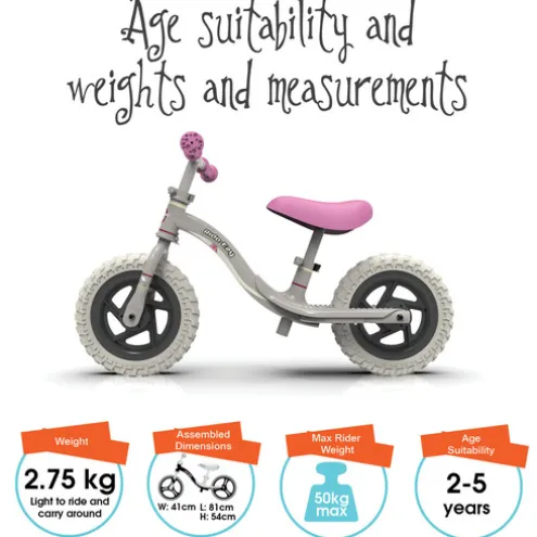 Ride-ezy 10 Inch Go Balance Bike Pink and Silver