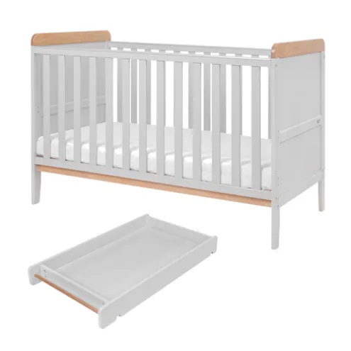 Tutti Bambini Dove Grey Cot Bed with Cot Top Changer and Mattress Rio