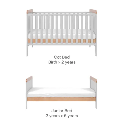 Tutti Bambini Dove Grey Cot Bed with Cot Top Changer and Mattress Rio