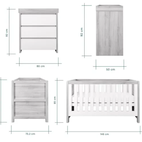Tutti Bambini Grey Cot Bed with Chest Changer Modena