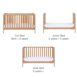 Tutti Bambini Honey Oak Cot Bed with Cot Top Changer and Mattress Malmo