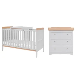 Tutti Bambini Honey Oak Cot Bed with Chest Changer Rio