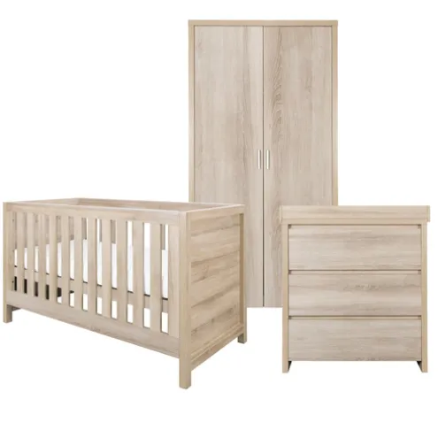 Tutti Bambini Oak Cot Bed with Chest Changer and Wardrobe Modena