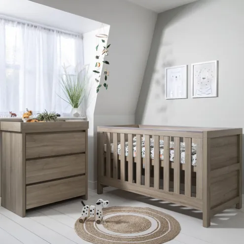 Tutti Bambini Oak Cot Bed with Chest Changer Modena
