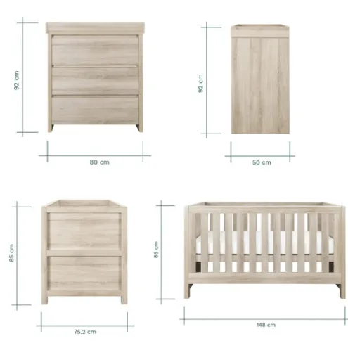 Tutti Bambini Oak Cot Bed with Chest Changer Modena