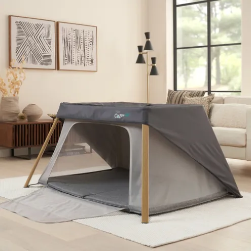Tutti Bambini Oak Travel Cot and Nightshade CoZee Go Day and Night