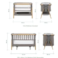 Tutti Bambini Oak XL Bedside Crib and Cot CoZee