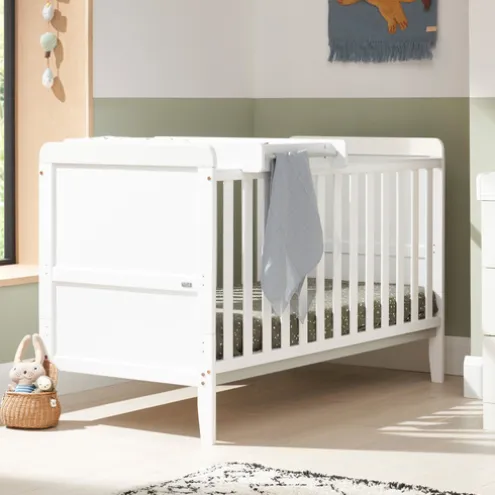 Tutti Bambini White Cot Bed with Cot Top Changer and Mattress Rio