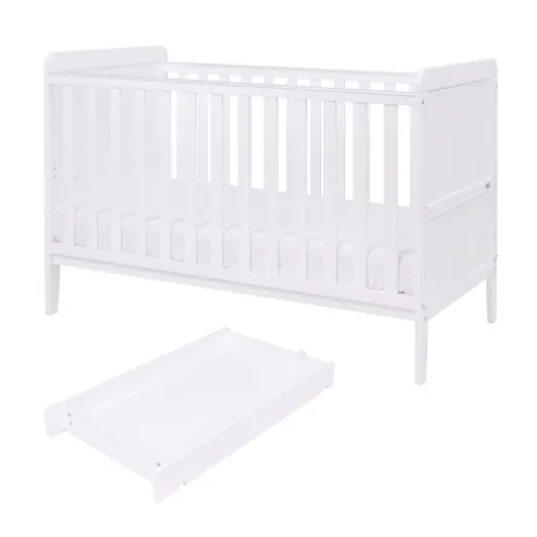 Tutti Bambini White Cot Bed with Cot Top Changer and Mattress Rio