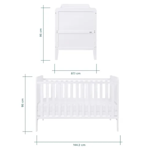Tutti Bambini White Cot Bed with Cot Top Changer and Mattress Rio